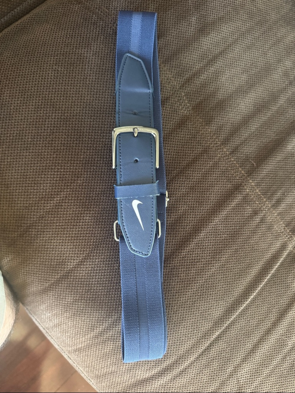 Nike Men's Navy Blue Webbing Belt with Silver Buckle